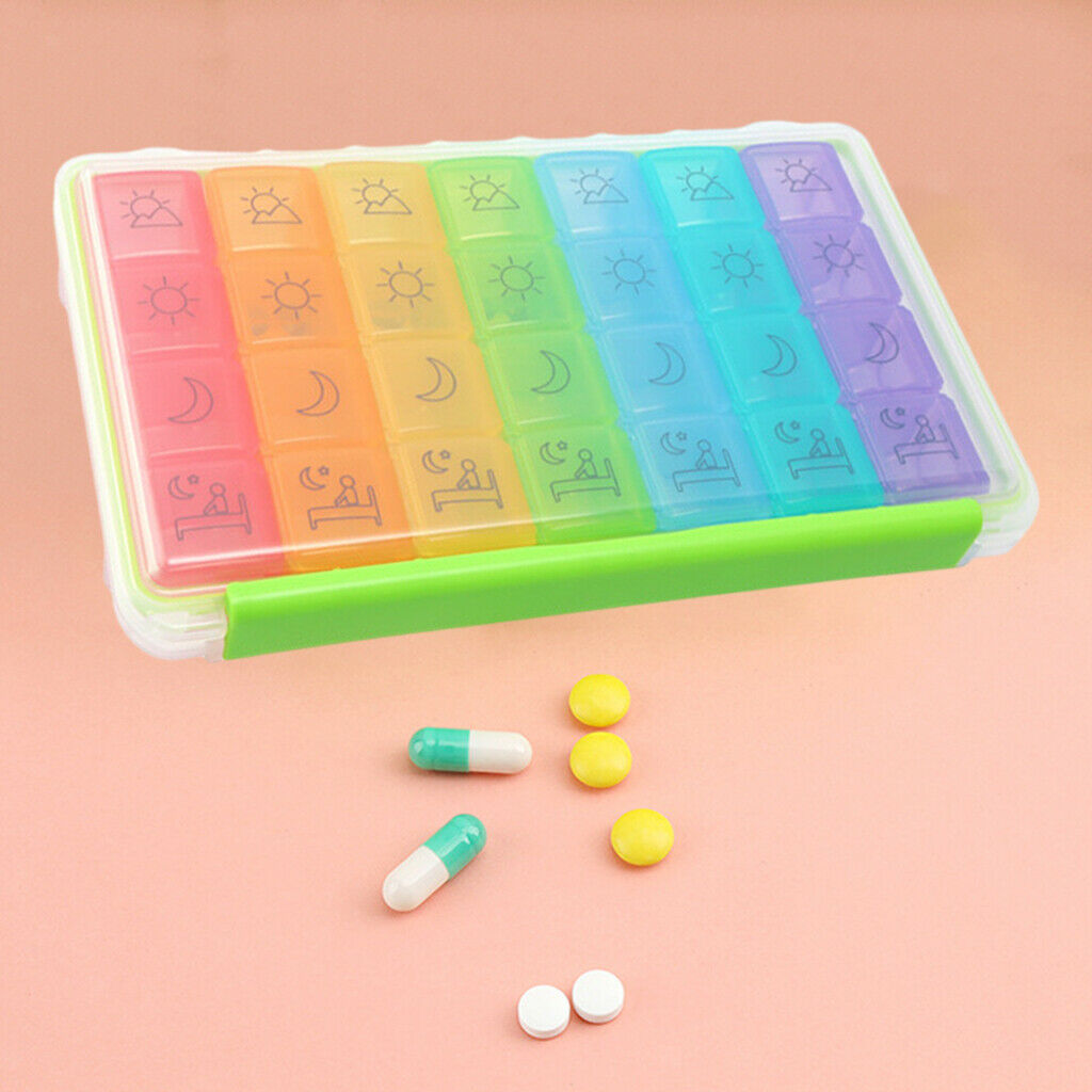 Rainbow Pill Box Organizer 4 Times a Day Vitamins Medicine Storage Dispenser