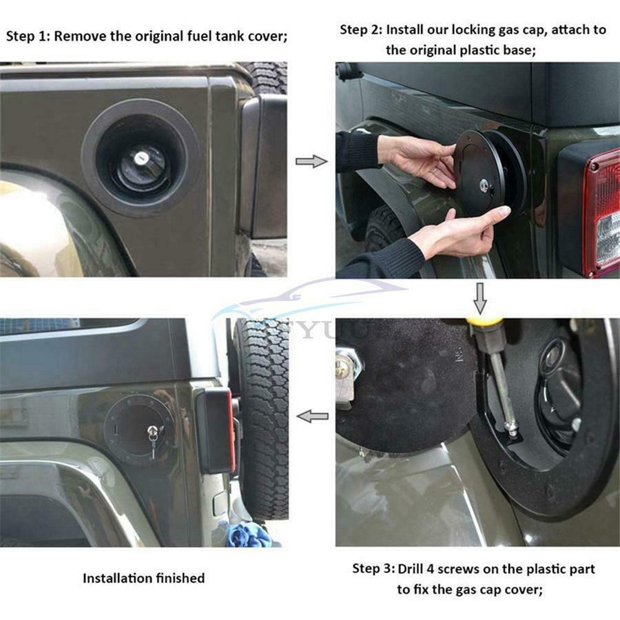 6.61" Non Fading Fuel Tank Cap Fuel Filler Door Cover For Jeep Wrangler JK 07-18