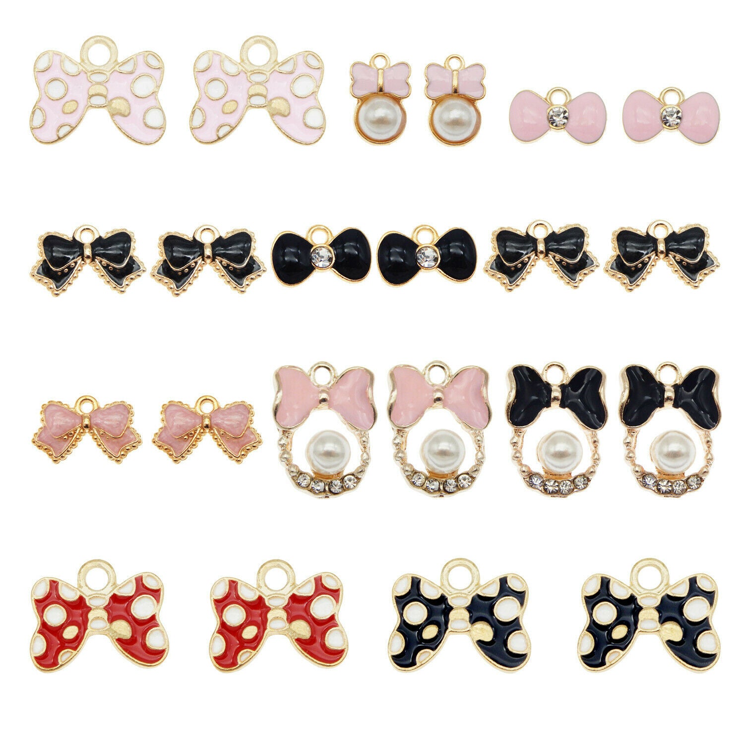 20 pcs Mix Lot Bow Alloy Charm Enamel Drop Dangles For Bracelet Pendant Making