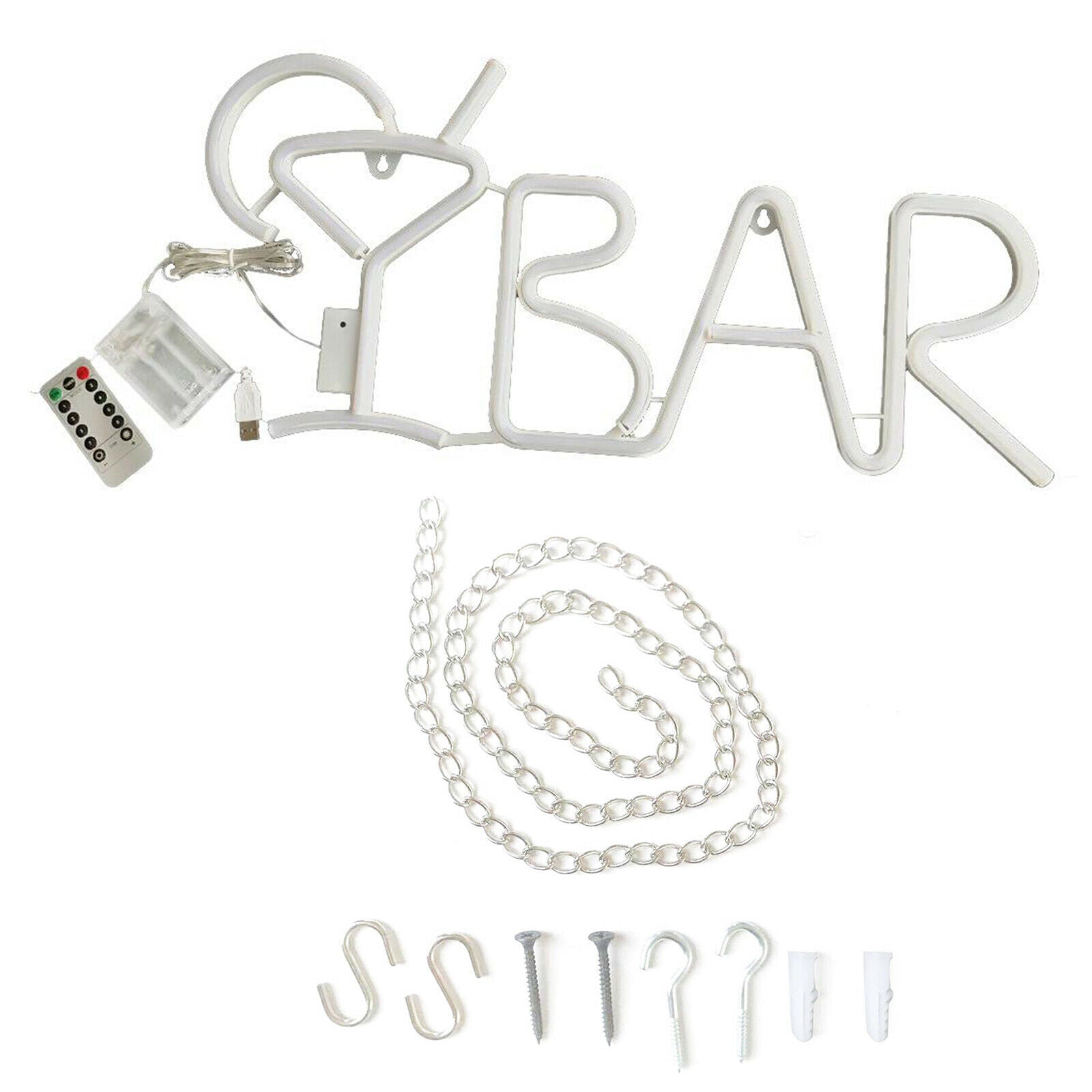 USB/Battery BAR LED Neon Light Signs Wall Lamp Party Home Decor White