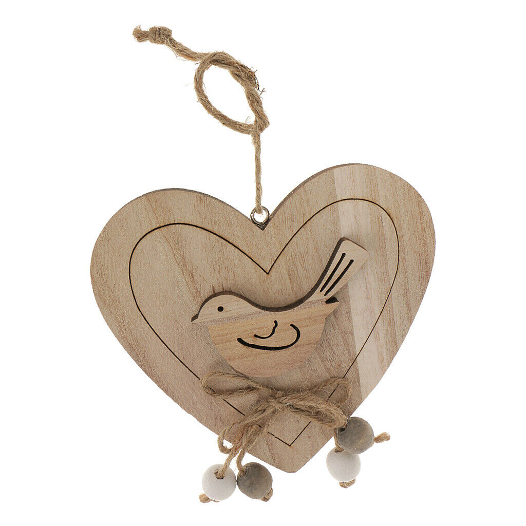 Love Heart Shape Country Cottage Home Wooden Hanging Love Bird Gifts 15x15cm