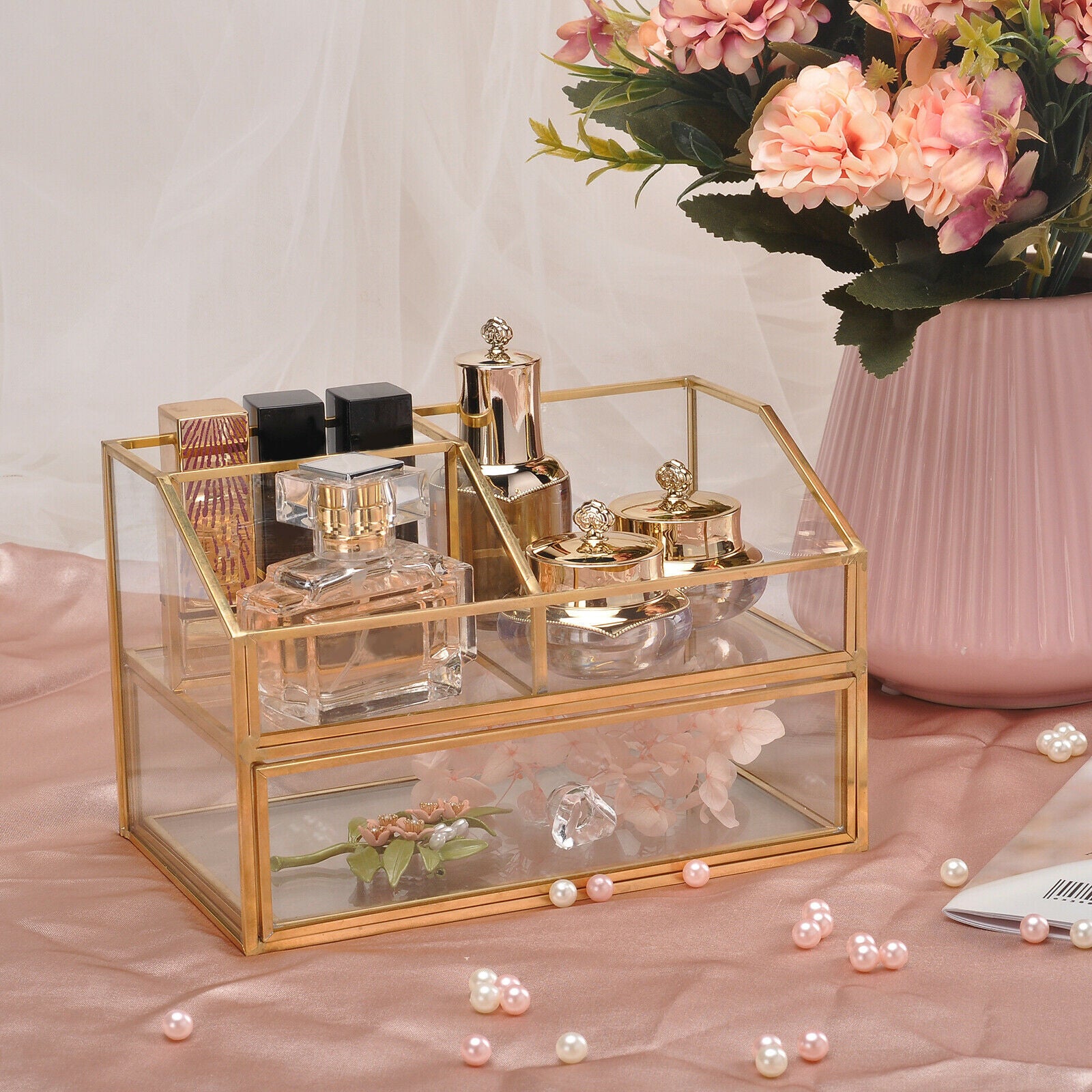 Glass Cosmetic Storage Box Nordic Cosmetic Jewelry Storage Drawer Box Organizer