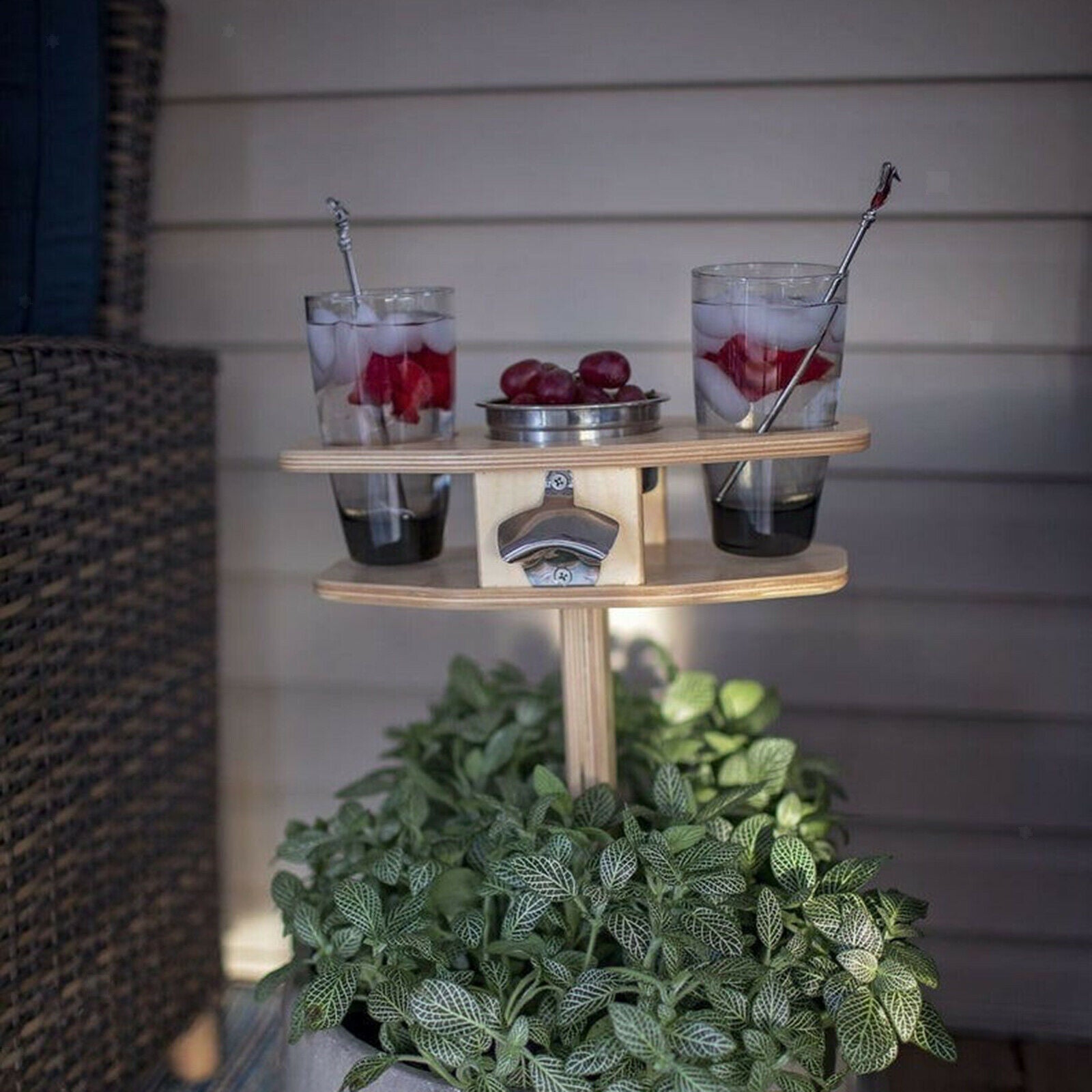 Outdoor Solid Wood Wine Table Garden Lawn Wine Glass Beer Cup Bottles Rack
