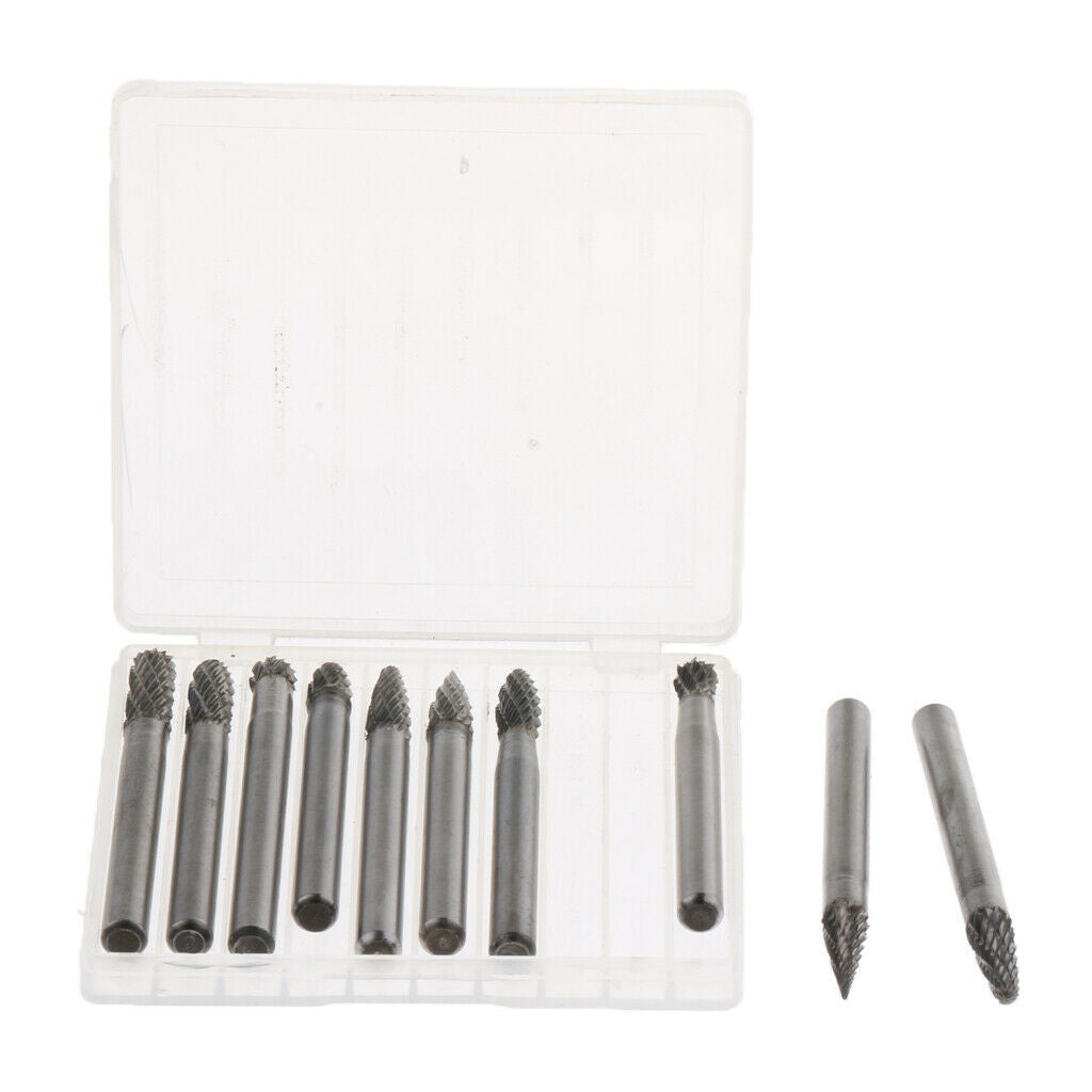 10 Piece 1/4" Shank Double Cut Carbide Rotary Burr Die Grinder Carving Bit