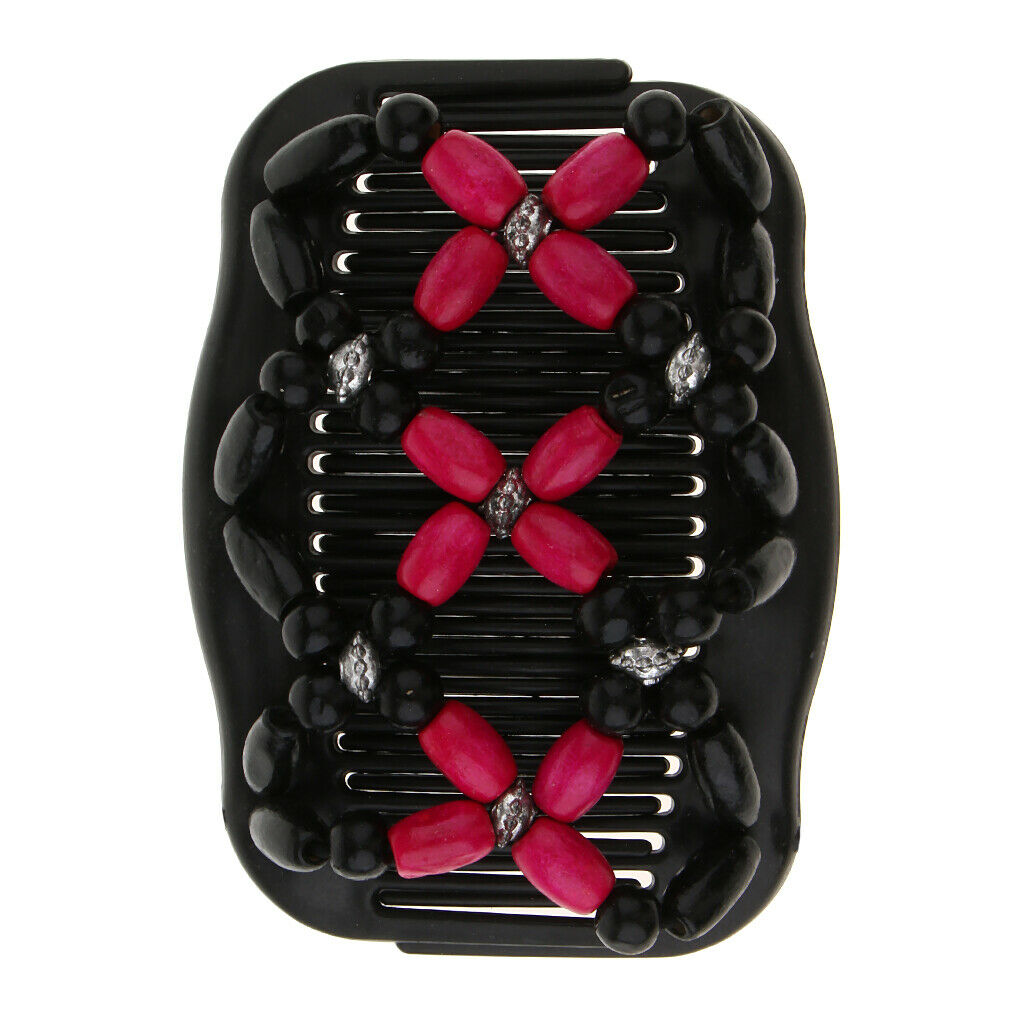2 Packs Retro Double Insert Hair Combs Clips Womens Stretchy Wood Beads