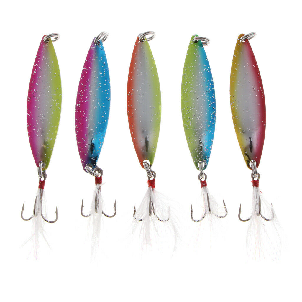 5pcs Spoons Hard Fishing Lure Triplets Salmon Bass Metal Fishing Lures 14g