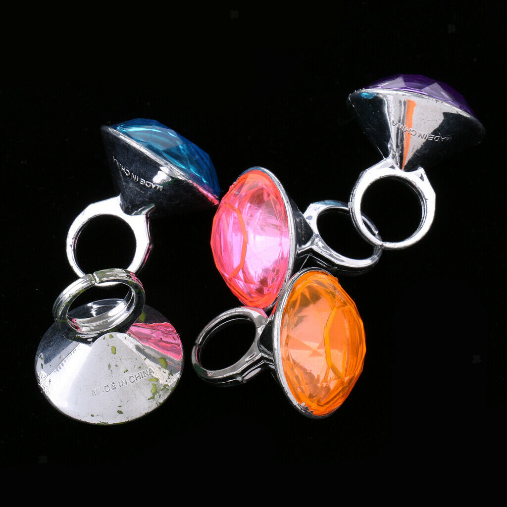5 Pieces Colorful Plastic Diamond Rings Party Favor Toys For Kids Children