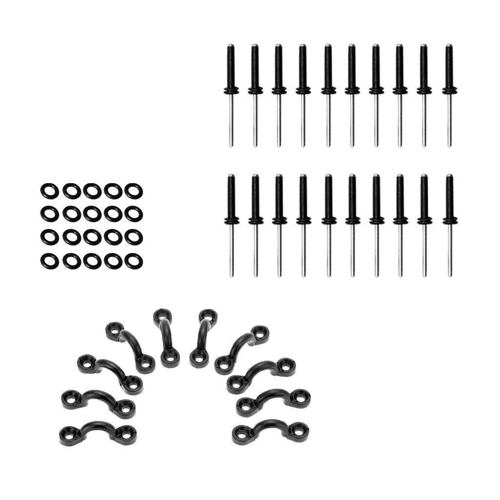 10 Kayak Pad Eyes - 20   Rivets With Screw Nuts - Bungee Fishing Kit