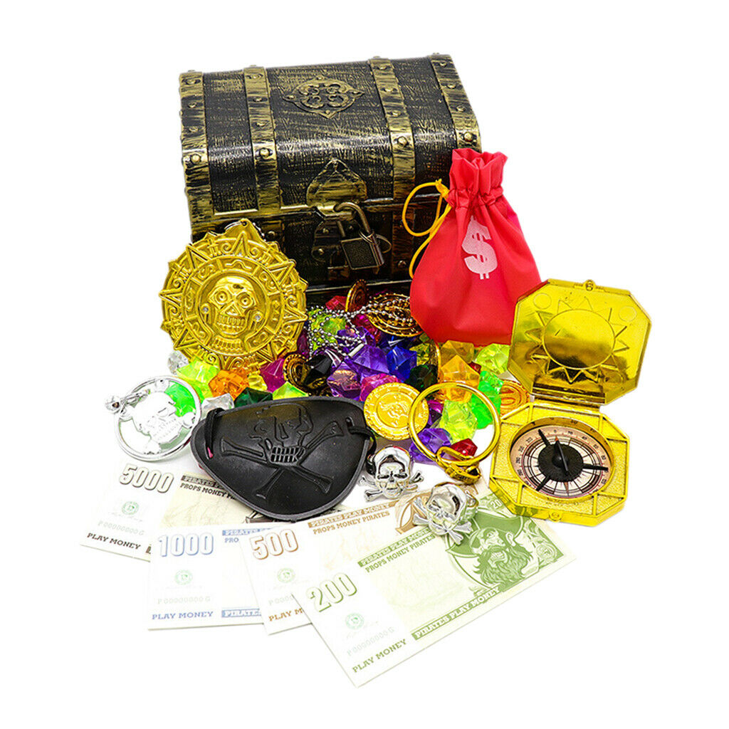 Pirate Treasures Chest Coin Money Jewellery Playroom Props Kids Pirate Toys
