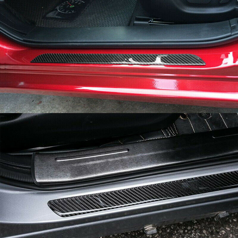 4X Car Door Sill Cover Black Carbon Fiber Plate Panel Step Protector