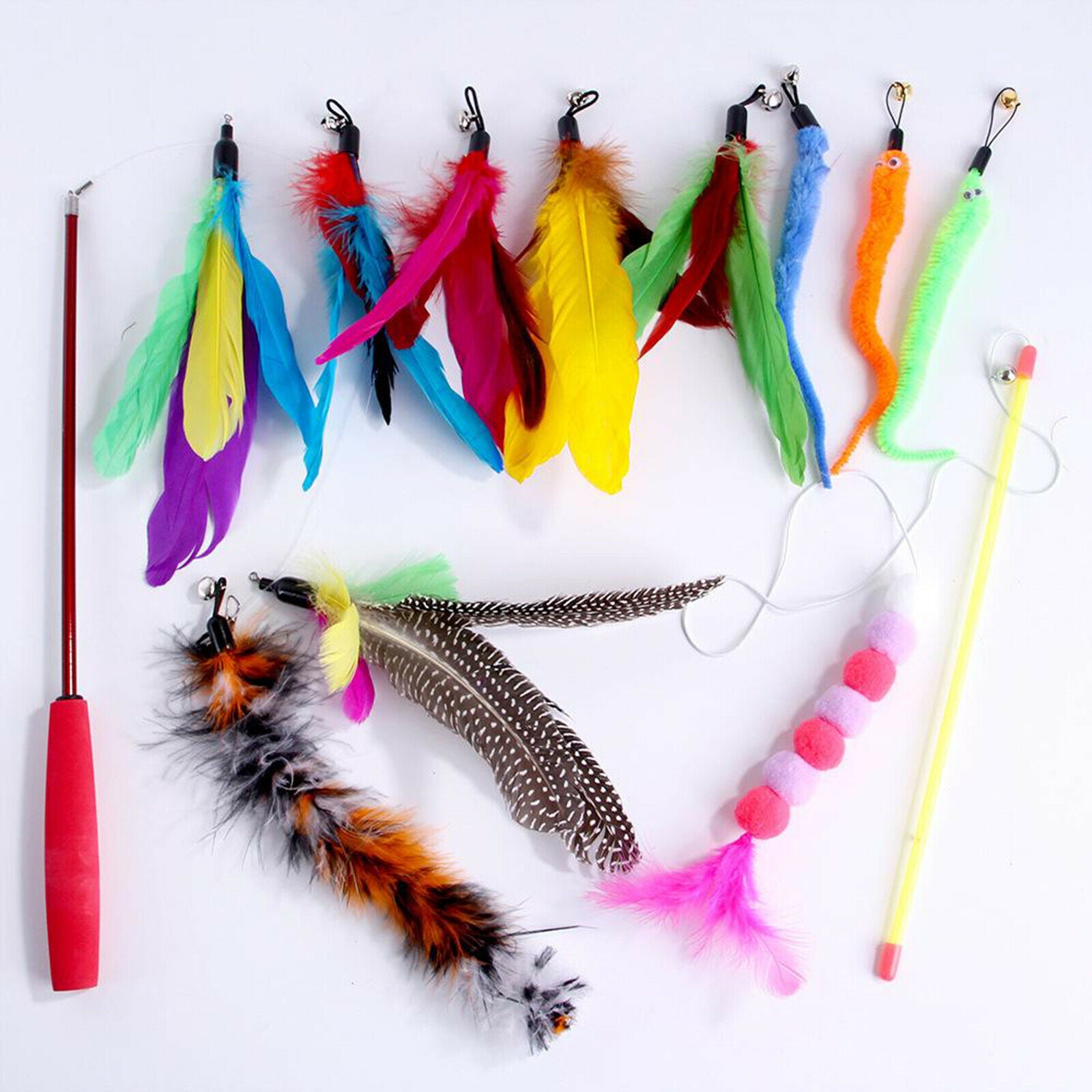 Set of 10pcs Cats Feather Interactive Teaser Retractable Wand Toys Exercise