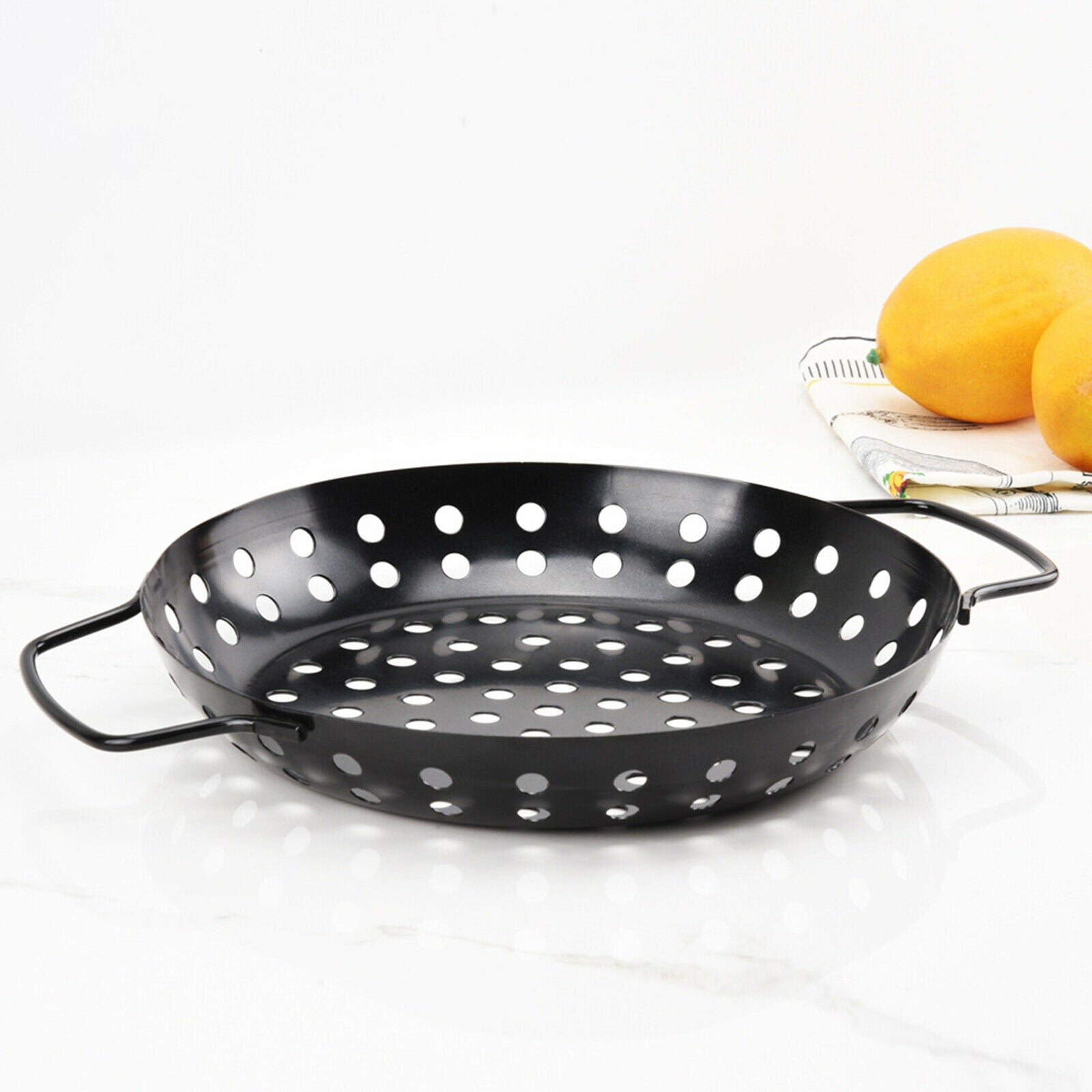 Carbon Steel BBQ Grill Pan Veggie Fruit Non-Stick Coating Pizza Tray Party