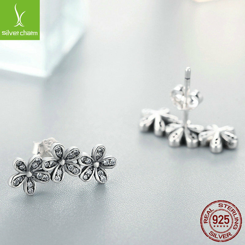 Authentic Dazzling Daisy Flower CZ stud Earrings fit sterling 925 women Jewelry