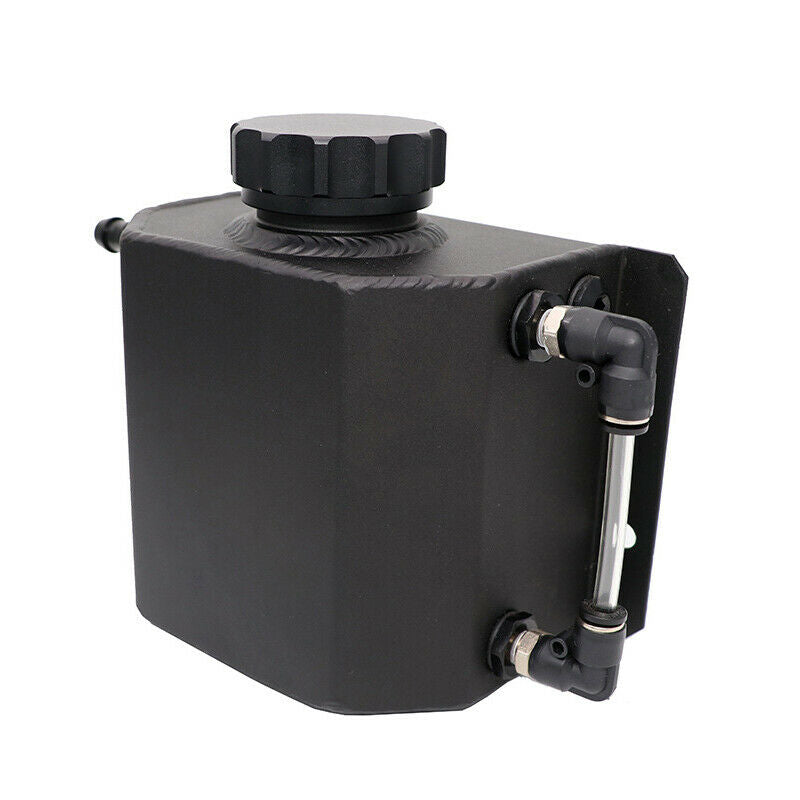 Car 1000ml Aluminium Oil Catch Can Tank Reservoir w/ Drain Plug Black 12mm Inlet