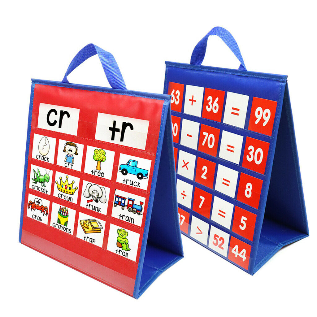 Self-standing desktop pocket chart, double-sided tabletop pocket chart