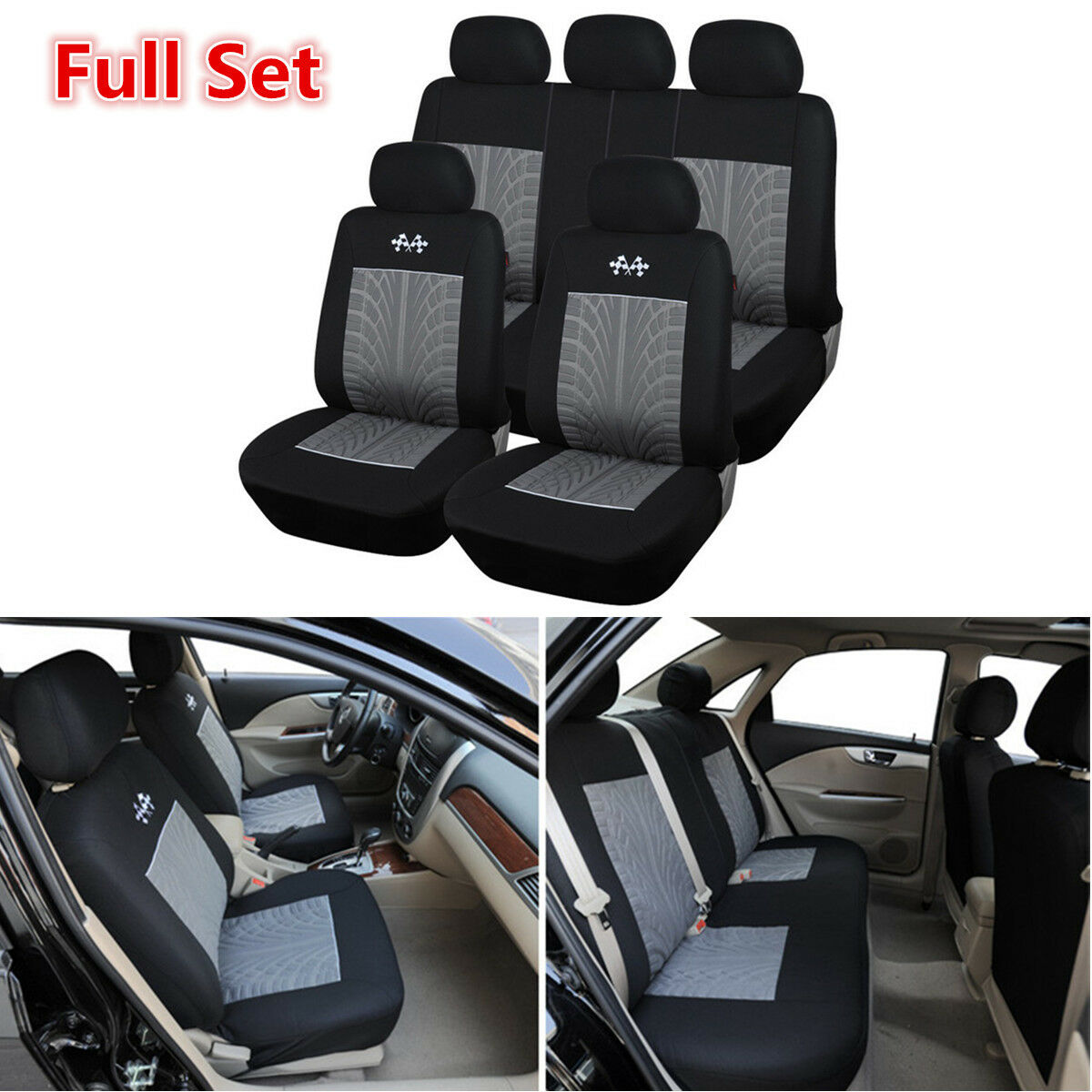5 Seats Full Set Universal Sports Car Seat Cover Protector Interior Accessories