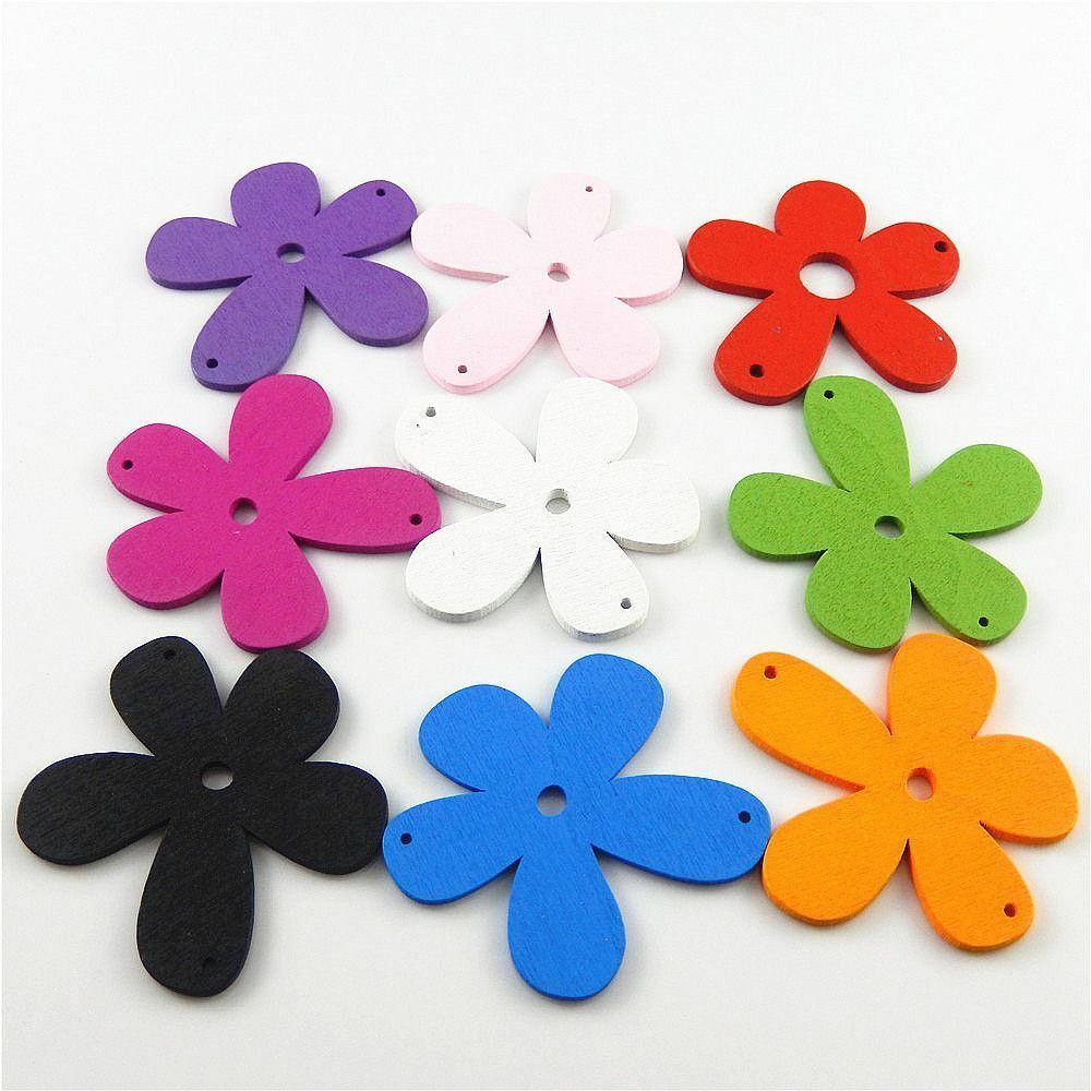 Multiple Color Wooden Flower Shaped Beads Earring Findings Charms Pendants 20pcs