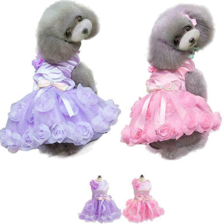 Dog Pet Puppy Princess Dress Tutu Skirt Layered Roses Decor Clothes Pink S
