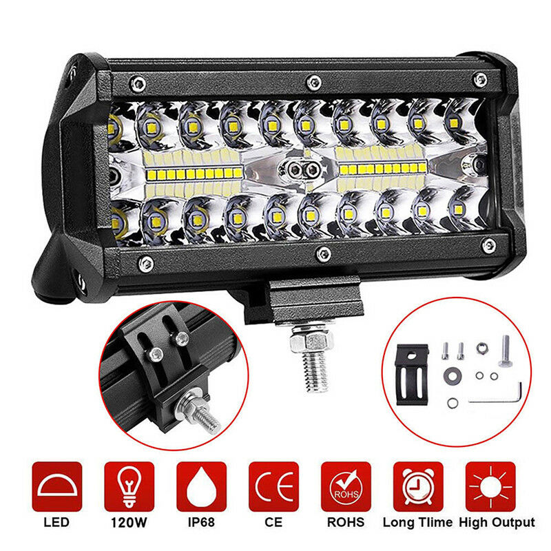 7inch 120W 40LED Work Light Bar Flood Spot Beam Offroad SUV Driving Fog Light BD