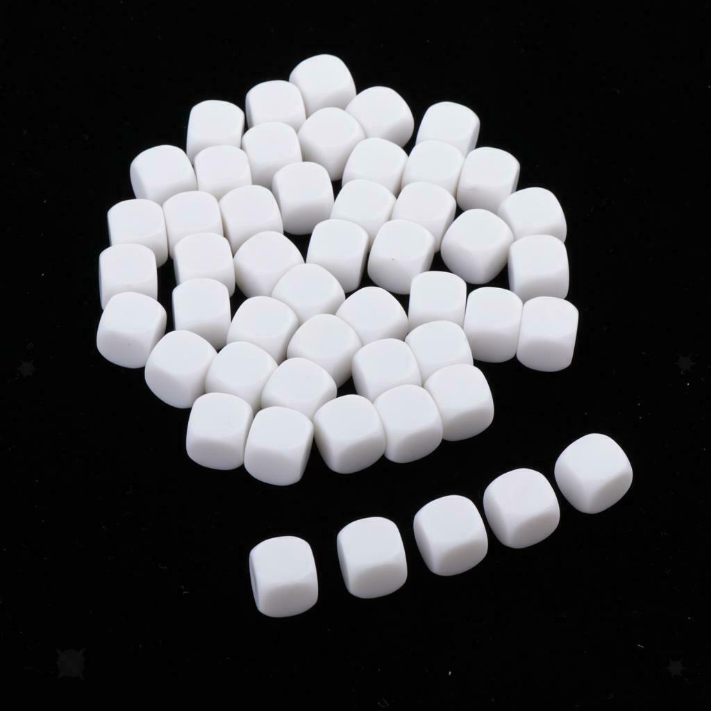 Set/50pcs Blank Dice D6 White Round Edge D&D RPG Playing Game Accessory