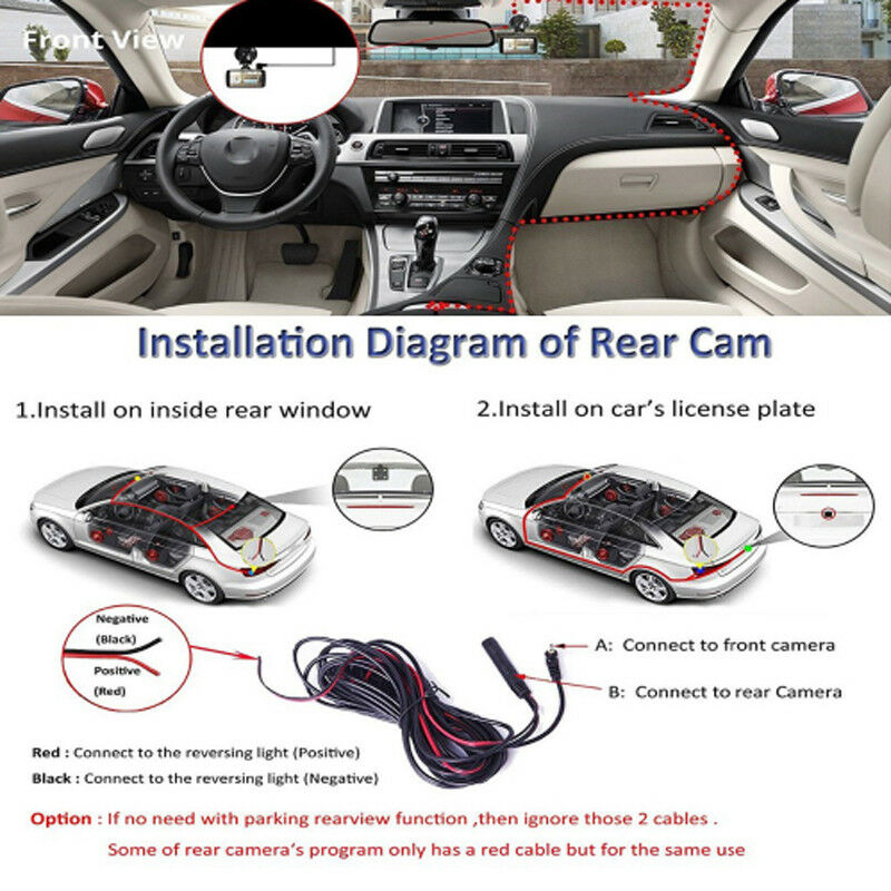 New 1080P 4" HD 170Â° Car Dash Camera Video DVR Cam Recorder + Rear view camera