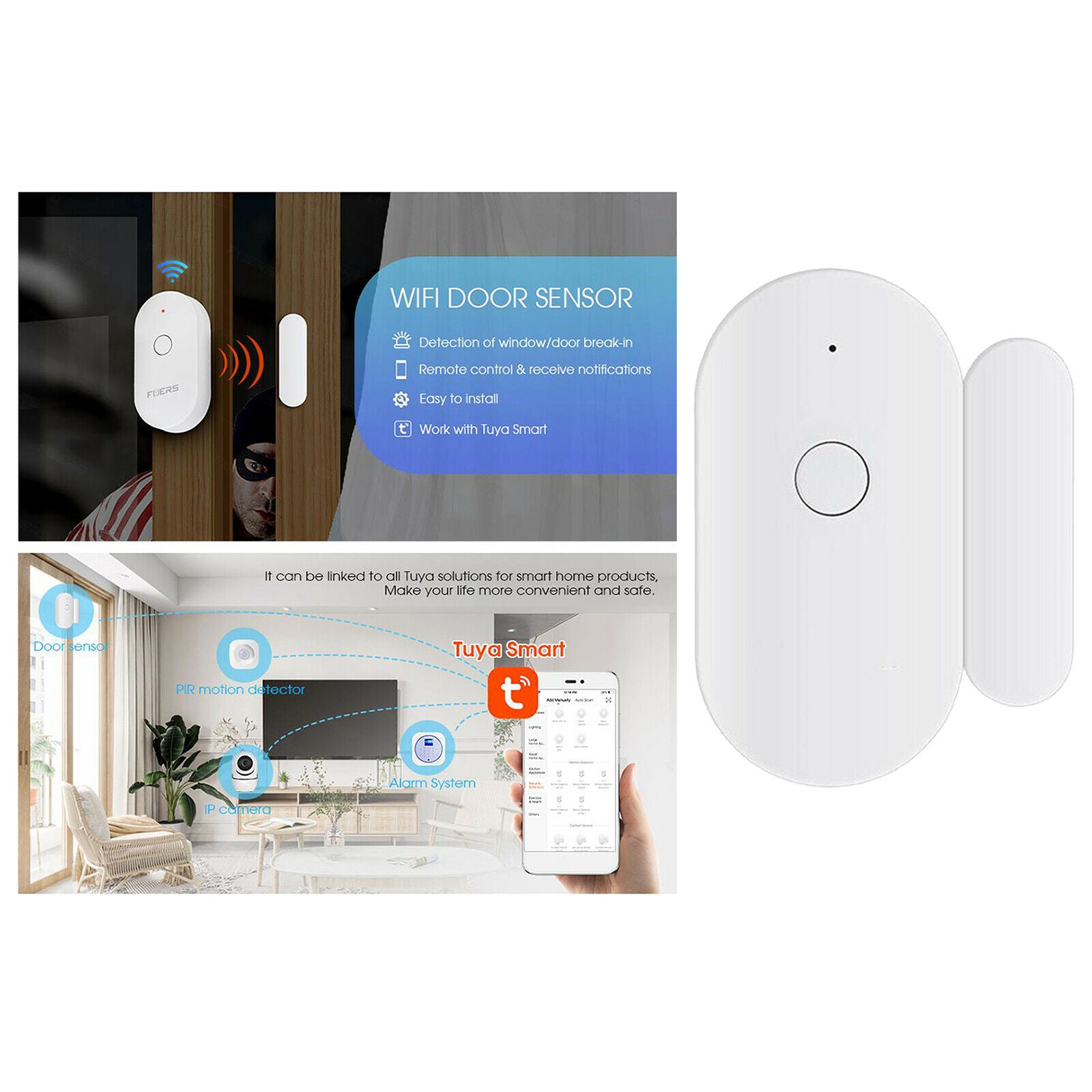 WiFi Wireless Tuya Door Sensor Detector Safe Alarm for Google Assistant