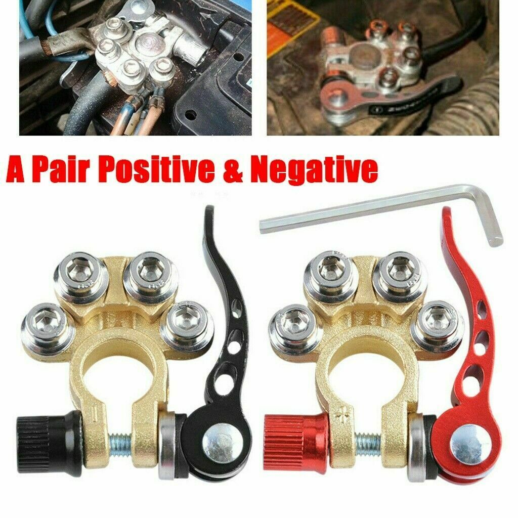 2PCS 4-Way Car Battery Terminals Connector Clamps Quick Release Clamp Disconnect