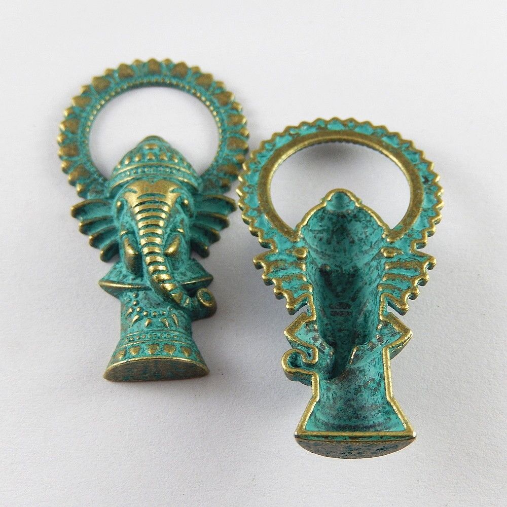 5pcs Green Bronze 50*28*10mm Alloy Ganesha God Pendants Charms Crafts 52162