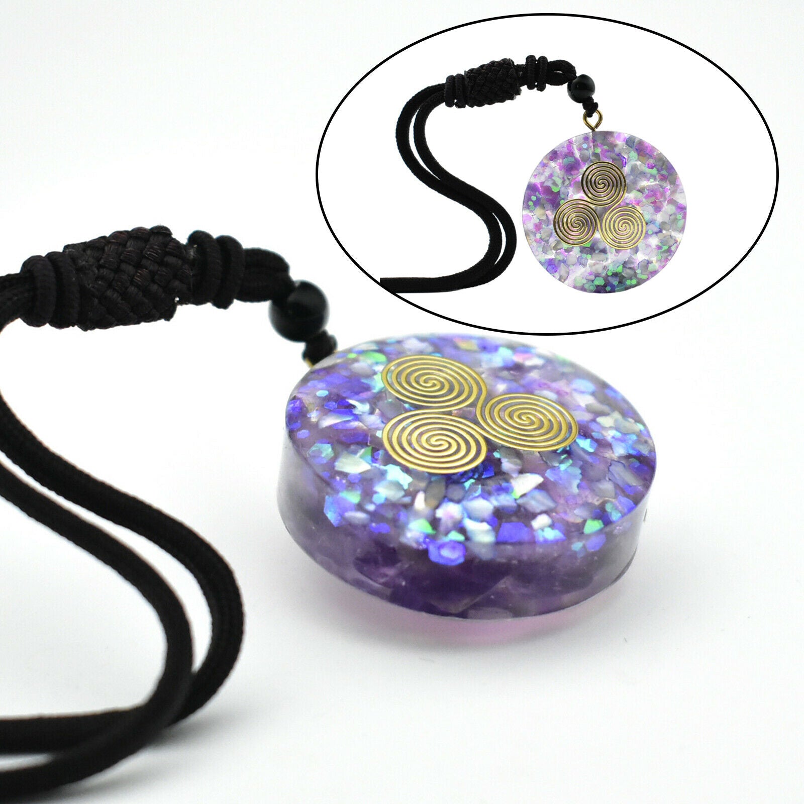 Sri Yantra Necklace Natural Crystal Orgone Pendant Jewelry for Good Luck
