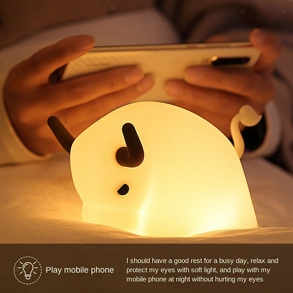 Cow Night Light Kids Silicone LED Lamp Animal Baby Nursery Stepless Dimming