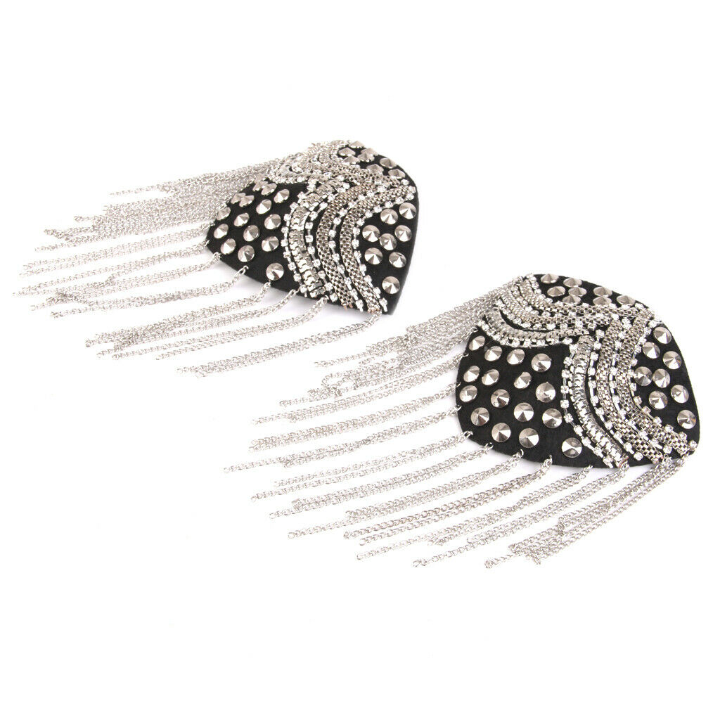 Pair of Rivet Tassel Epaulette Shoulder Board Mark Brooch Costume Gothic Punk