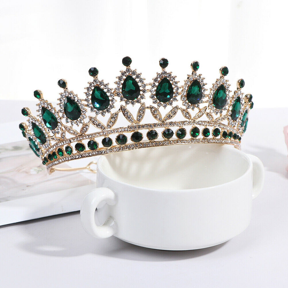 Luxury Green Crystal Baroque Diadem Rhinestone Bridal Crowns Pageant JewelryBDD