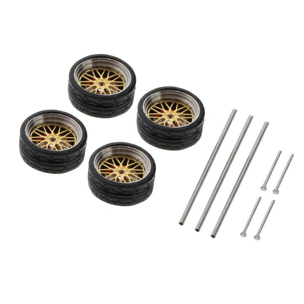 Car Rubber Wheel for RC 1/64 Car KidsToys 4Wheels w/ 3 axles 5 end caps A15
