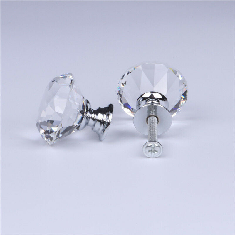Crystal Diamond Glass Door Knobs Cupboard Drawer Furniture Handle Cabinet HN US