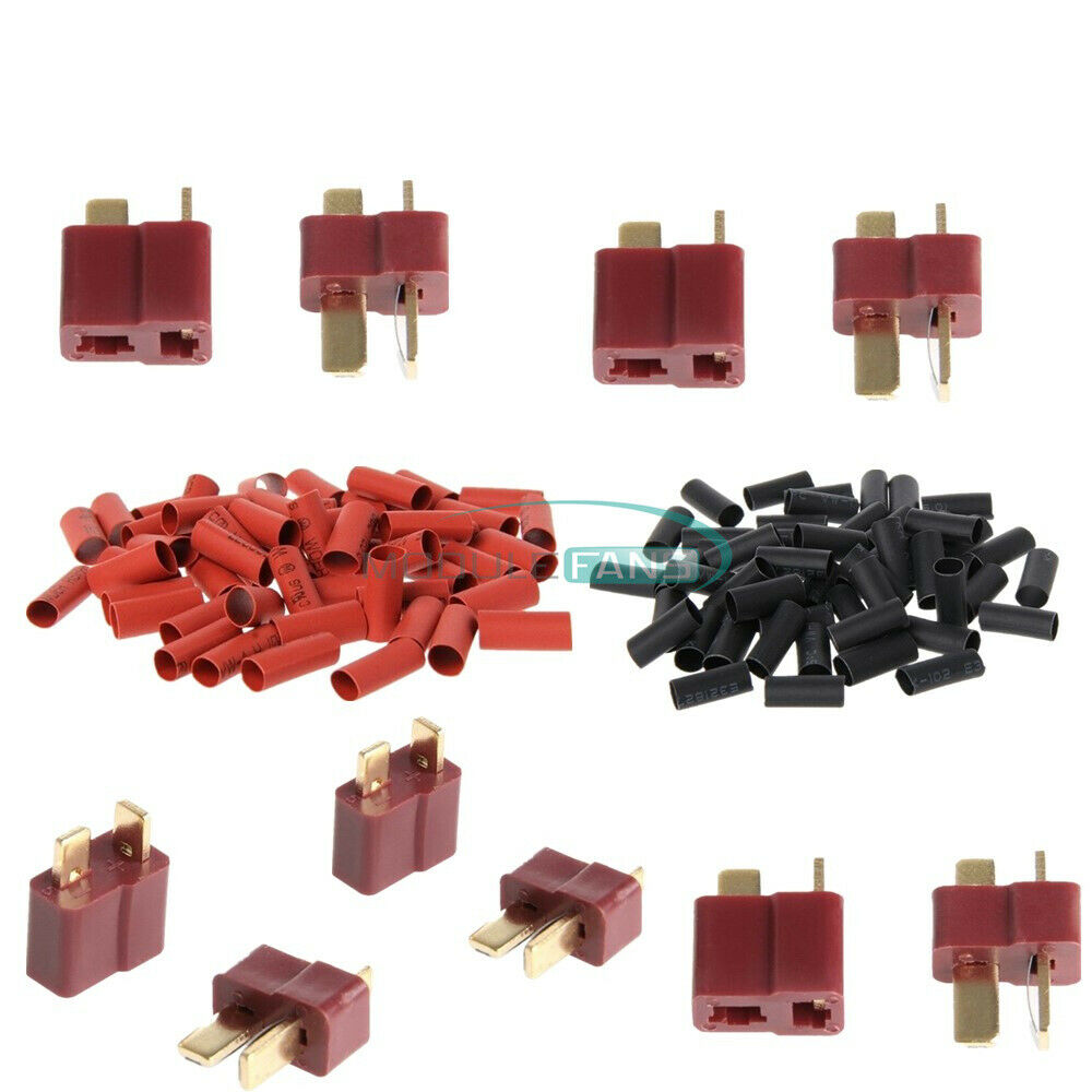 Ultra T-Plug Connectors 10 Pairs Deans Style Male Female with 20pcs Shrink Tube