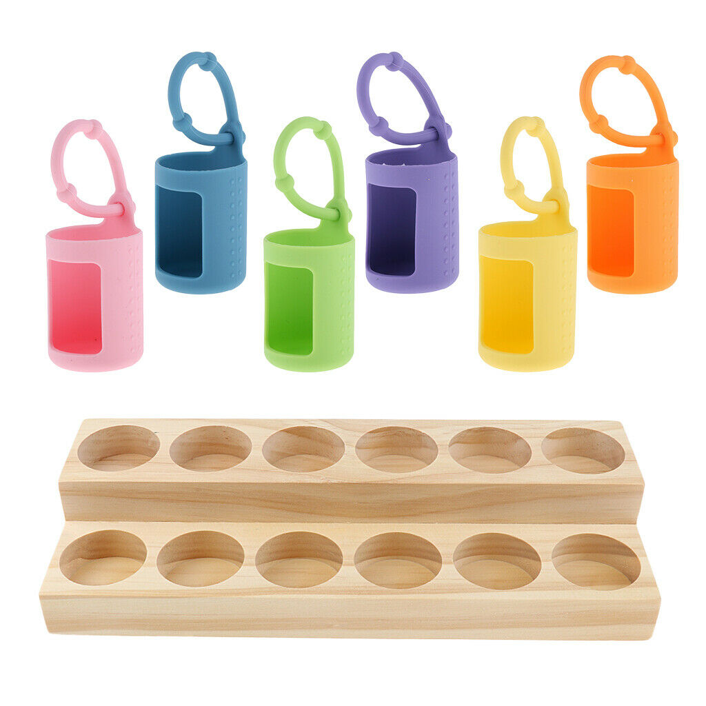 Wood Essential Oil Display Rack Organizer + 6 Sleeves Set for 15ml Bottles