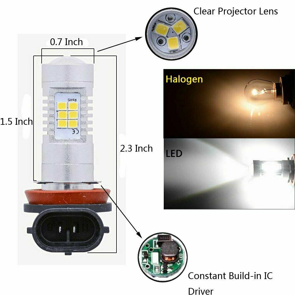 2X LED Fog Light Bulb H8 H9 H11 Fog Light Bulb 6000K White High Power 200W Lamps
