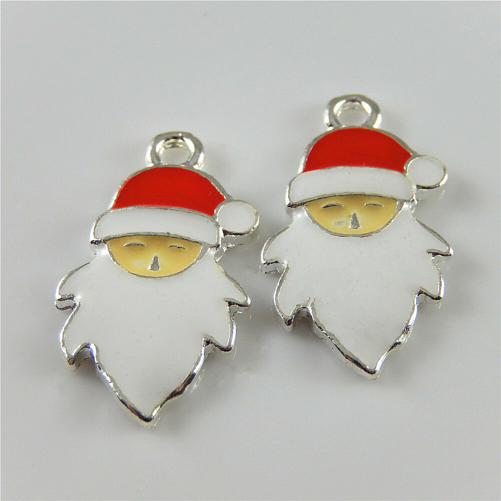 10 Santa Claus Enamel Charms Christmas Alloy Pendant Xmas Jewelry Crafts 24x14mm