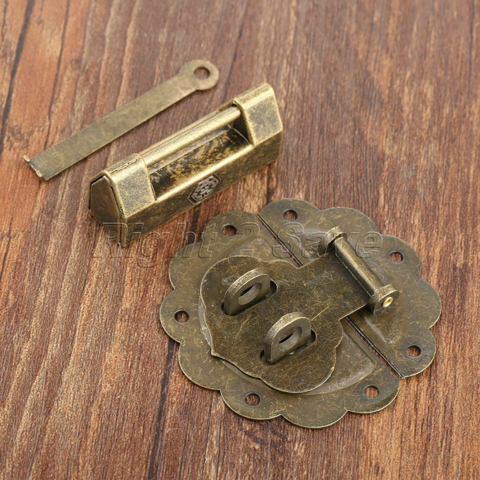 Classic Decorative Padlock & Wooden Chest Case Jewelry Box Latch Hasp Catch Set