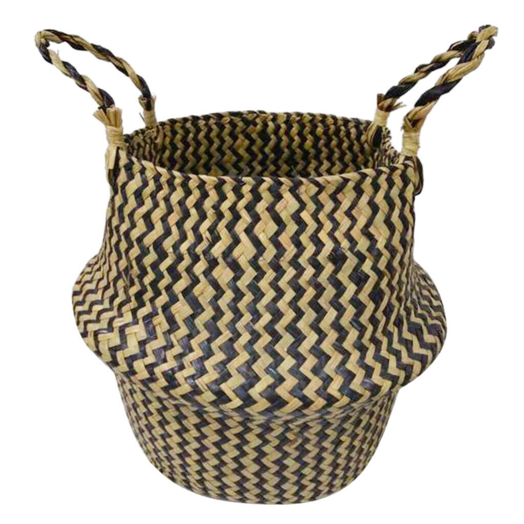 Foldable Storage Basket Straw Woven Flower Basket Flowerpot Garden Planter 2