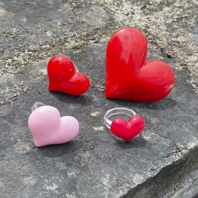 4 Pieces Red/Pink Peach Heart Ring Exquisite All-match Trend Jewelry