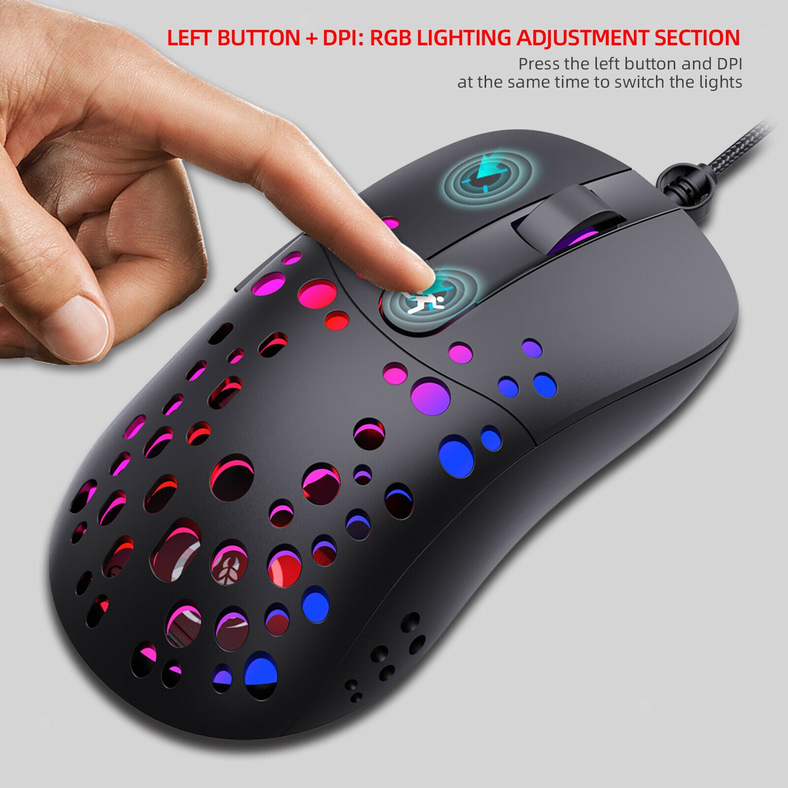Lightweight RGB Backlight Gaming Mouse Wired Hollow-Out Design for Computer