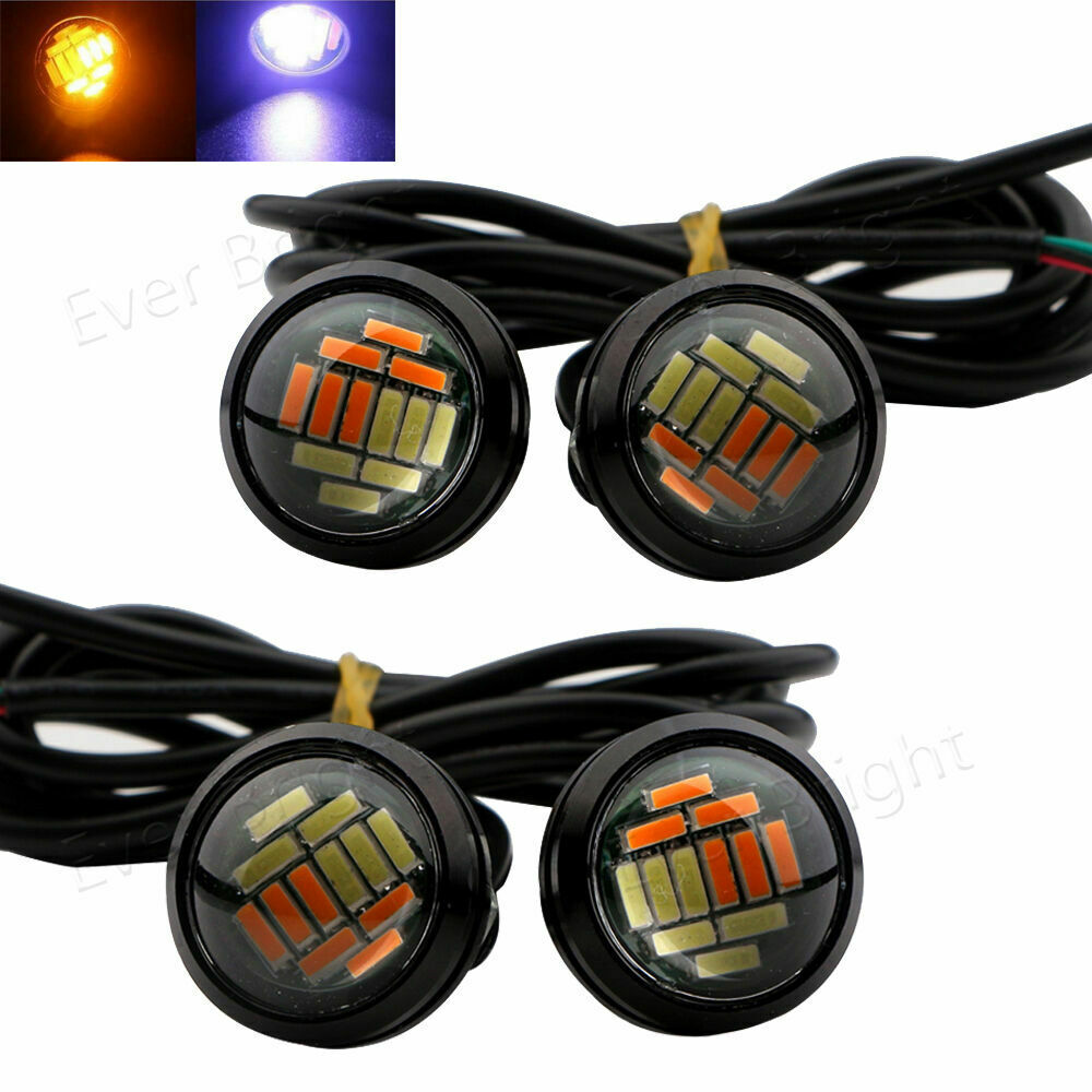 4X White/Amber 4014 12SMD Eagle Eye LED Car Daytime Running Light Backup Signal