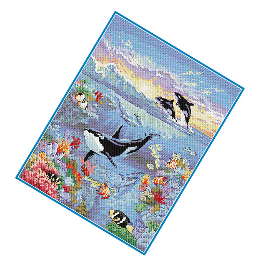Ocean World Stamped Cross Stitch Kits For Kids Embroidery 11 Counted