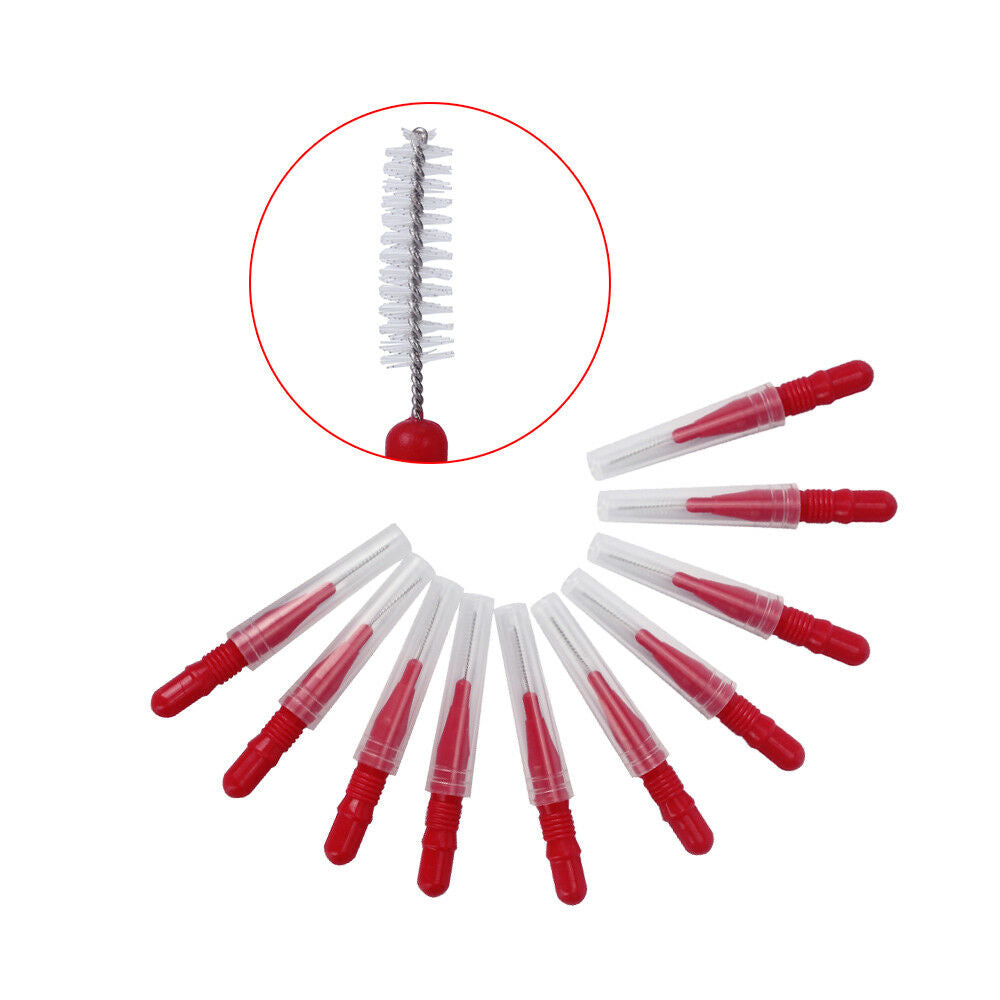 50PCS Interdental Brush Floss Sticks Tooth Floss Head Toothpick Cleaning Red NEW