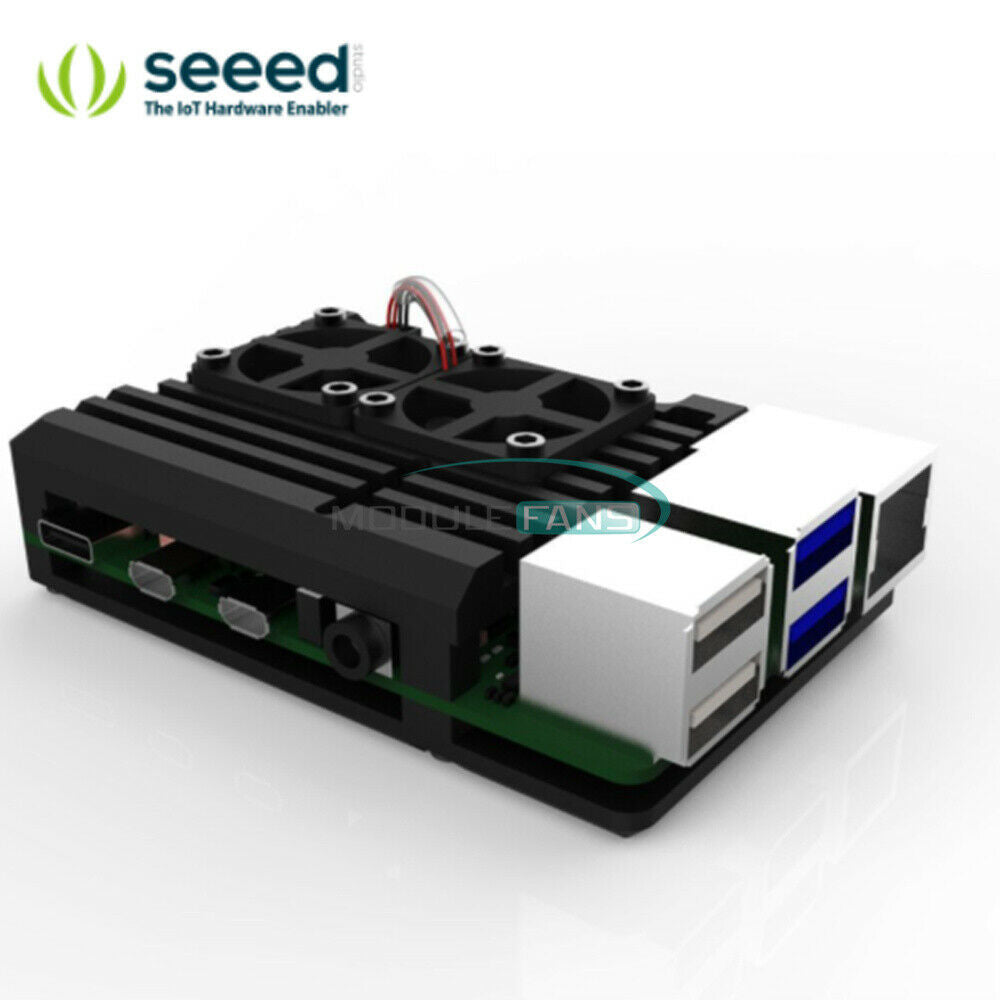 For Raspberry Pi 2B/3B/3B+/4B w/ Dual Fans Armor Aluminum Metal Case Black