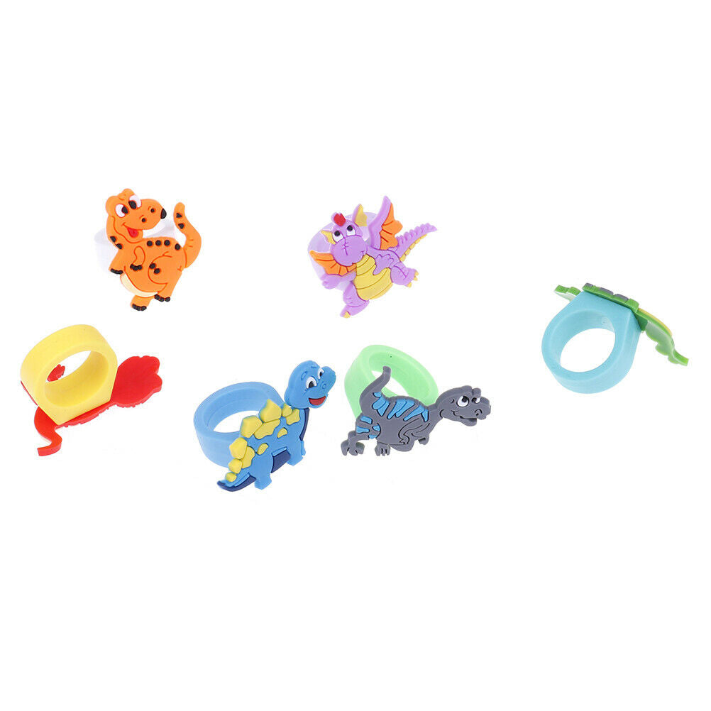 6Pcs Environmental dinosaur ring female PVC ring children's cartoon .l8