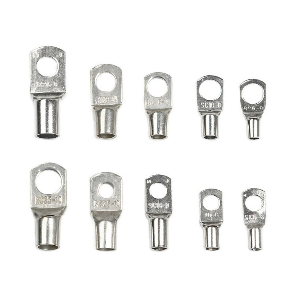 100Pcs Battery Copper Cable Lugs Electrical Wire Connectors Crimp Ring Terminals