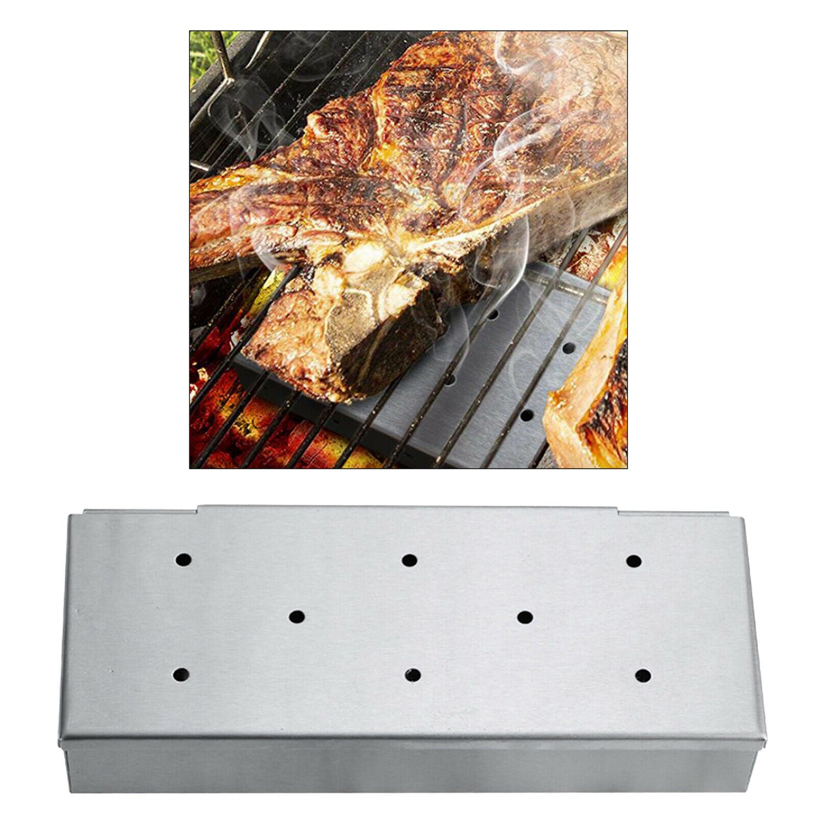 Stainless Steel Smoker Box Wood Chips Add Smoky Flavor BBQ Grilling Tool
