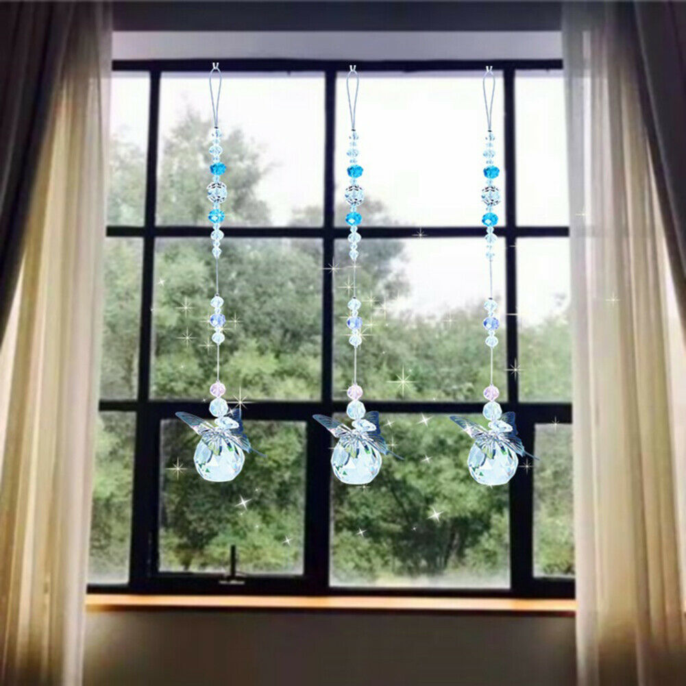 Crystal  Butterfly Pendant Crystal Ball Hanging Drop Home Decor @